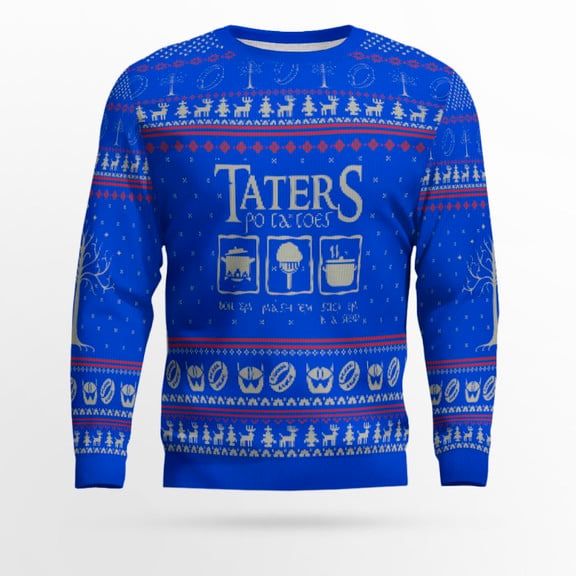 Taters Potatoes Ugly Sweater- Taters Potatoes Sweater- Christmas Sweater- Lord Of The Rings Blue – Moonbestprint