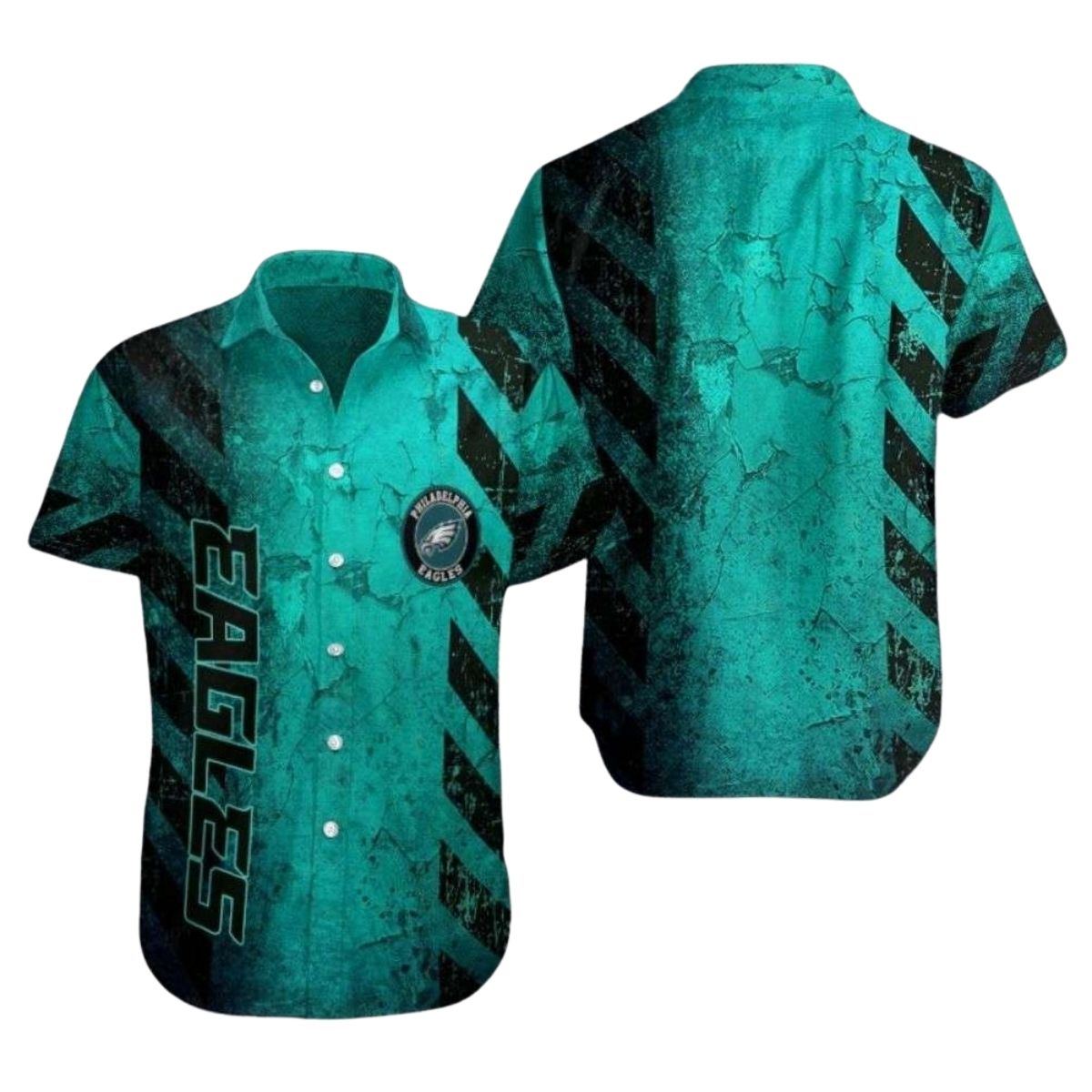 Philadelphia Eagles Teal Grunge Texture Hawaiian Shirt - Moonbestprint
