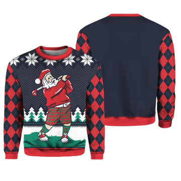 Teeing Off Golfing Santa Ugly Christmas Sweater - Moonbestprint