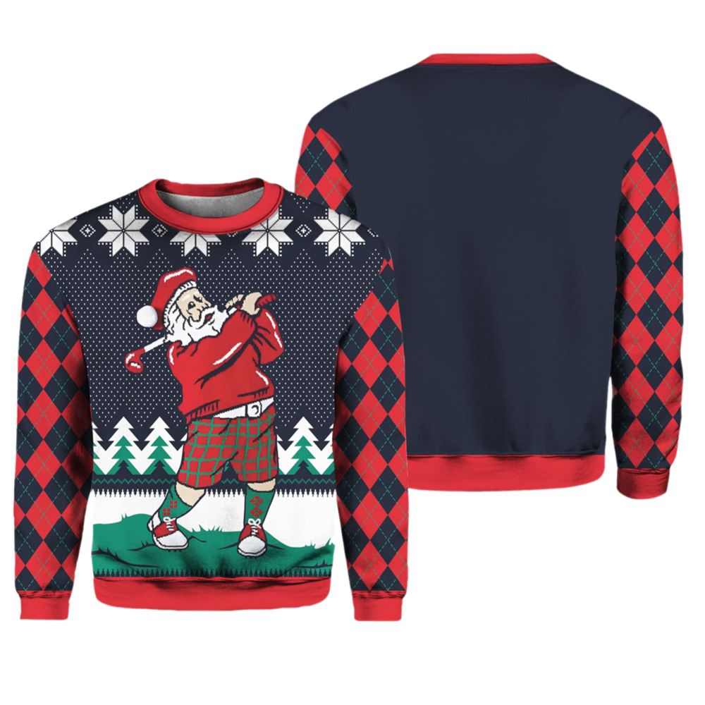 Teeing Off Golfing Santa Ugly Christmas Sweater - Moonbestprint