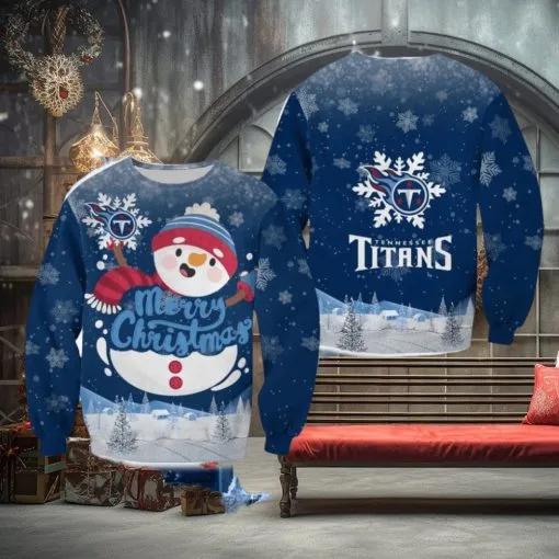 Tennessee Titans Christmas Snowman Cabin Ugly Christmas Sweater, NFL Chritsmas Sweater Moonbestprint