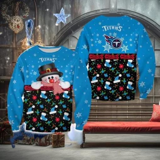 Tennessee Titans Christmas Snowman Frostbite Ugly Christmas Sweater, NFL Chritsmas Sweater Moonbestprint