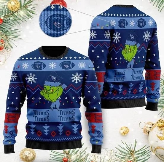 Tennessee Titans Cute Grinch Christmas Ugly Sweater, NFL Christmas Sweater Moonbestprint