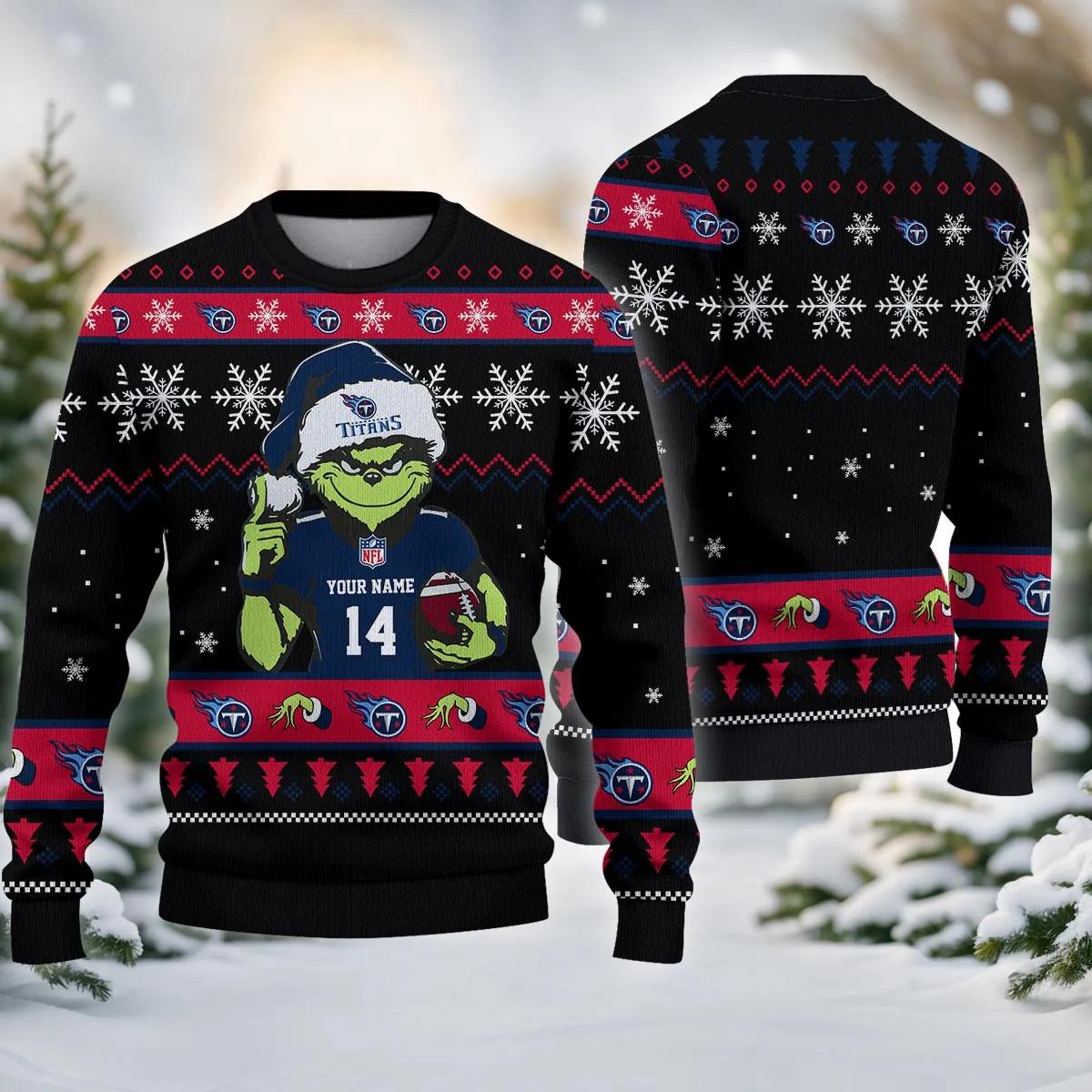 Tennessee Titans Grinch Custom Chrismas Ugly Sweater, NFL Christmas Sweater Moonbestprint