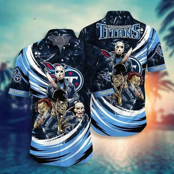 Tennessee Titans Halloween Horror Movies Hawaiian Shirt, NFL Hawaiian Shirt Moonbestprint
