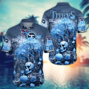 Tennessee Titans Halloween Skull Pumpkin Hawaiian Shirt, NFL Hawaiian Shirt Moonbestprint