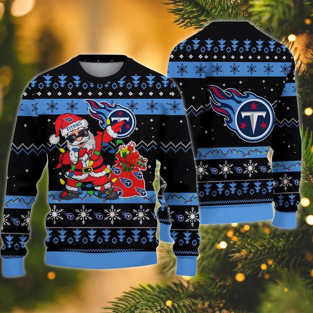 Tennessee Titans Santa Claus Dabbing Ugly Christmas Sweater, NFL Christmas Sweater Moonbestprint
