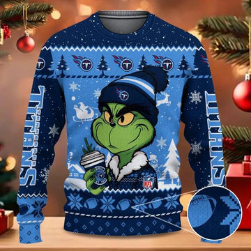 Tennessee Titans The Grinch Drink Coffee Ugly Christmas Sweater, NFL Christmas Sweater Moonbestprint