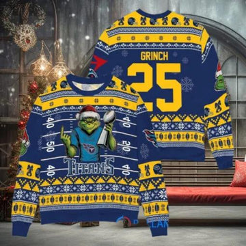 Tennessee Titans x Grinch Christmas Dr. Seuss How the Grinch Stole Christmas with Super Bowl Trophy Custom Ugly Christmas Sweater, NFL Chritsmas Sweater Moonbestprint