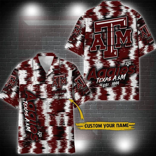 Texas A&M Aggies Aloha Hawaiian Shirt Custom Your Name, NCAA Hawaiian Shirt Moonbestprint