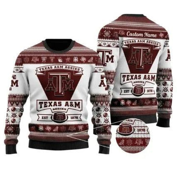Texas A&M Aggies Football Team Personalized Ugly Christmas Sweater, NCAA Christmas Sweater Moonbestprint