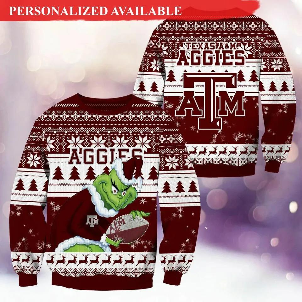Texas A&M Aggies Grin Football Christmas Ugly Christmas Sweater, NCAA Christmas Sweater Moonbestprint