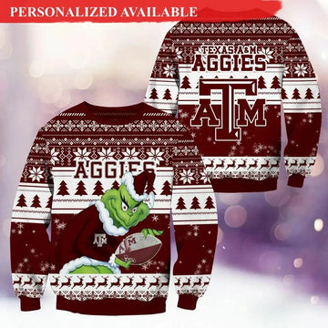 Texas A&M Aggies Grin Football Christmas Ugly Christmas Sweater, NCAA Christmas Sweater Moonbestprint