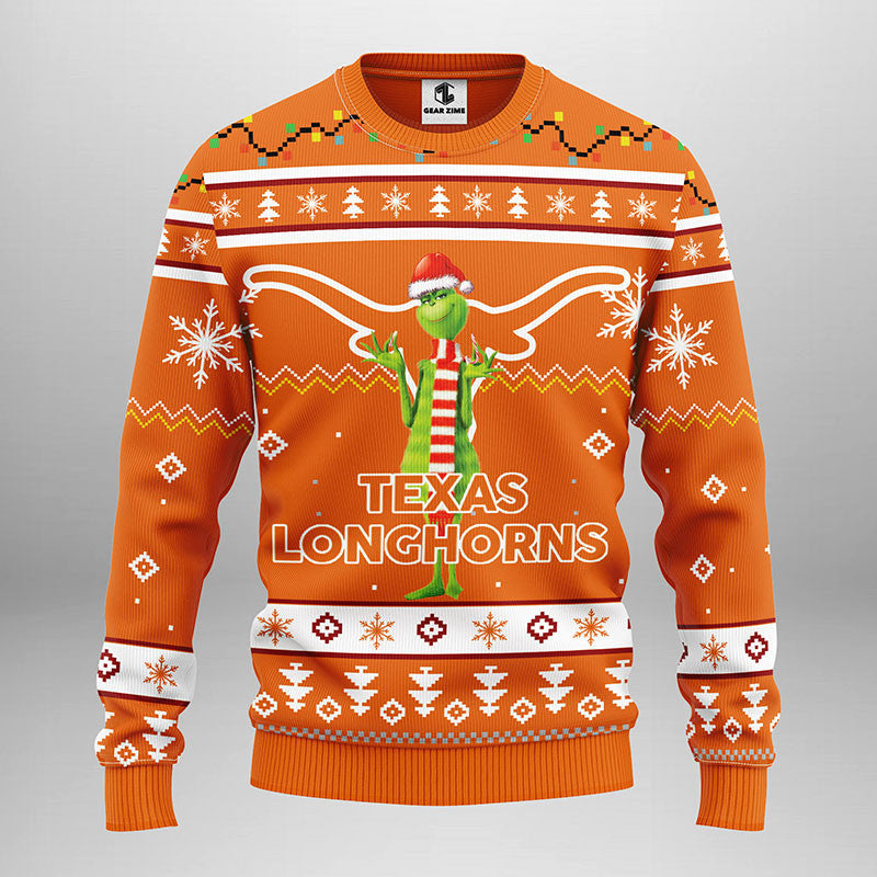 Texas Longhorns Funny Grinch Ugly Christmas Sweater Moonbestprint