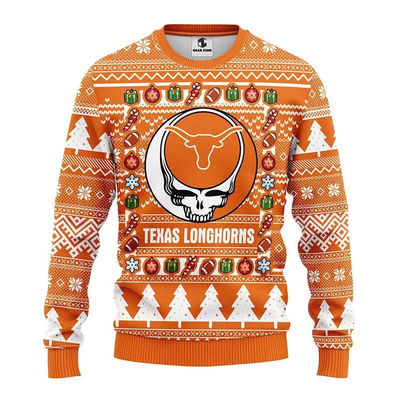 Texas Longhorns Grateful Dead Ugly Christmas Sweater, NCAA Christmas Sweater Moonbestprint
