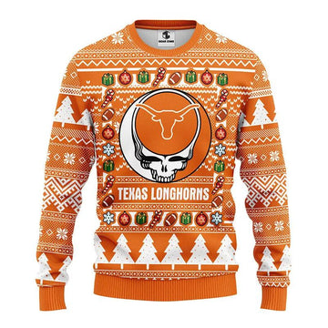 Texas Longhorns Grateful Dead Ugly Christmas Sweater, NCAA Christmas Sweater Moonbestprint