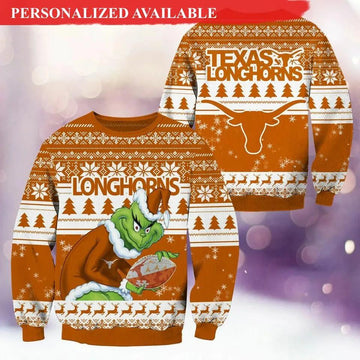 Texas Longhorns Grinch Ugly Christmas Sweater, NCAA Christmas Sweater Moonbestprint