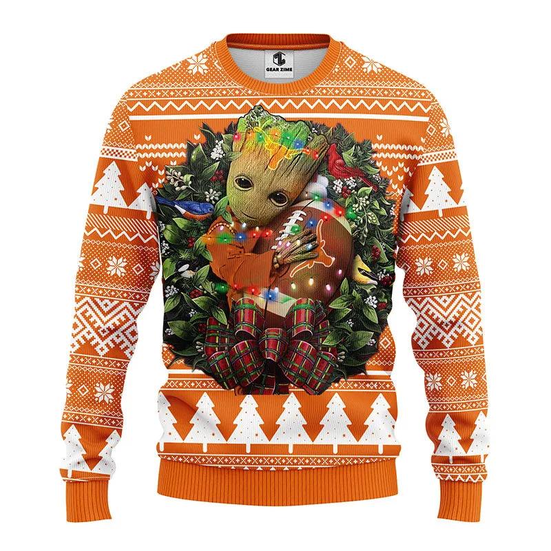 Texas Longhorns Groot Hug Ugly Christmas Sweater, NCAA Christmas Sweater Moonbestprint