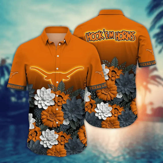 Texas Longhorns NCAA Flower Aloha Hawaiian Shirt 13, NCAA Hawaiian Shirt Moonbestprint