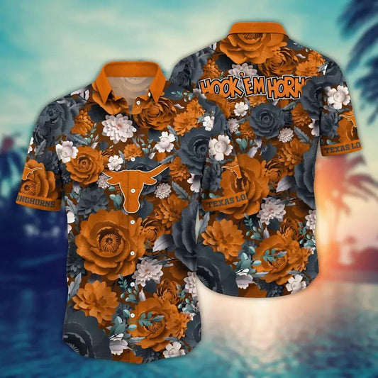 Texas Longhorns NCAA Flower Aloha Hawaiian Shirt 4, NCAA Hawaiian Shirt Moonbestprint