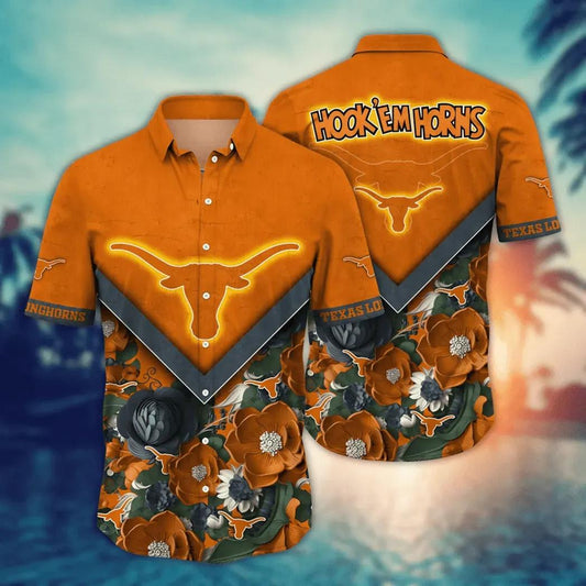 Texas Longhorns NCAA Flower Aloha Hawaiian Shirt 5, NCAA Hawaiian Shirt Moonbestprint