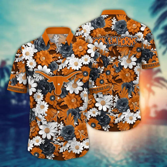 Texas Longhorns NCAA Flower Aloha Hawaiian Shirt 9, NCAA Hawaiian Shirt Moonbestprint