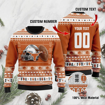 Texas Longhorns Personalized Ugly Christmas Sweater, NCAA Christmas Sweater Moonbestprint