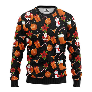 Texas Longhorns Santa Claus Snowman Ugly Christmas Sweater, NCAA Christmas Sweater Moonbestprint