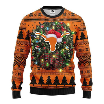 Texas Longhorns Santa Hat Ugly Christmas Sweater, NCAA Christmas Sweater Moonbestprint