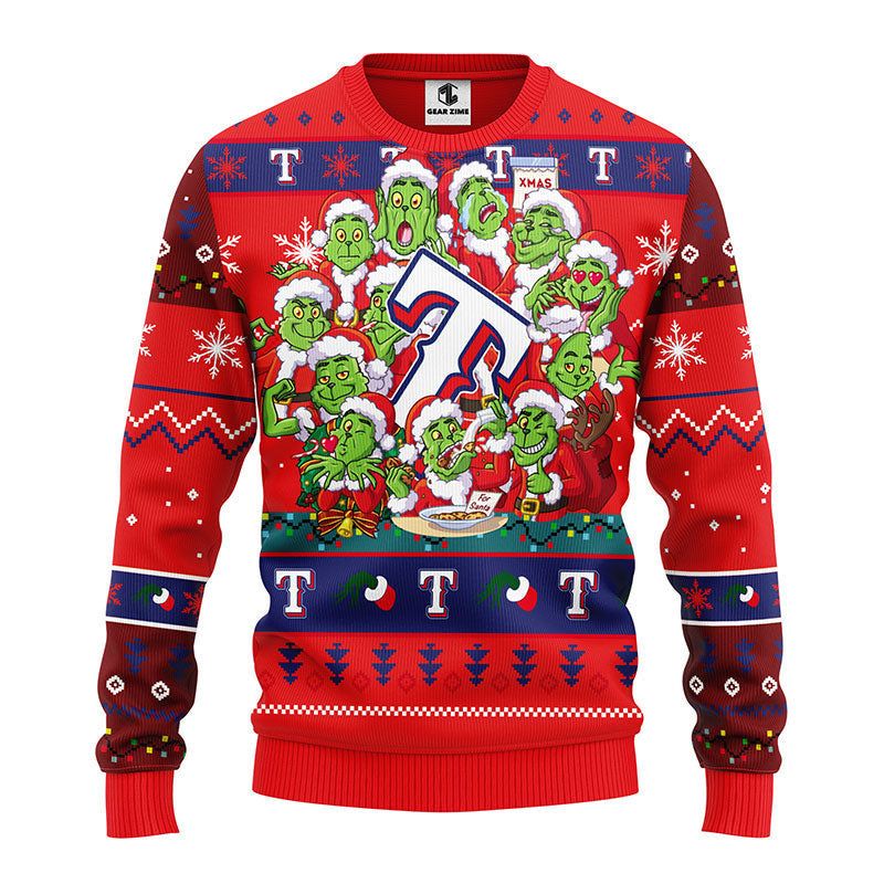 Texas Rangers 12 Grinch Xmas Day Ugly Christmas Sweater Moonbestprint