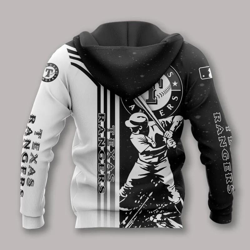 Texas Rangers Black And White All Over Print Hoodie 1, MLB Hoodie Moonbestprint