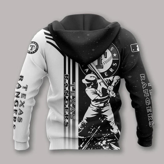 Texas Rangers Black And White All Over Print Hoodie 1, MLB Hoodie Moonbestprint