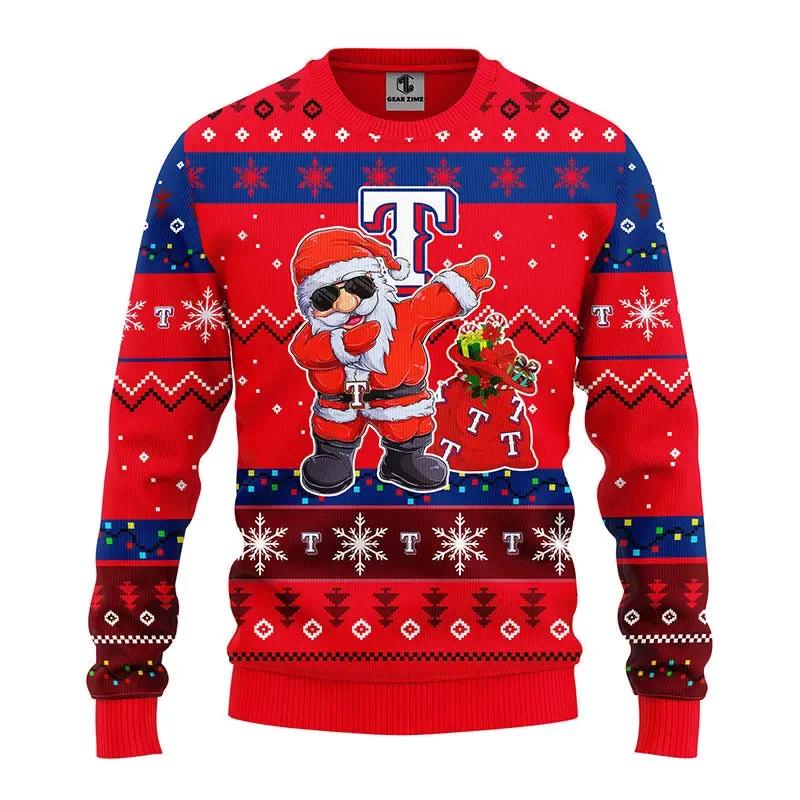 Texas Rangers Dabbing Santa Claus Ugly Christmas Sweater, MLB Christmas Sweater Moonbestprint