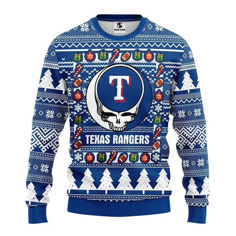 Texas Rangers Grateful Dead Ugly Ugly Christmas Sweater, MLB Christmas Sweater Moonbestprint