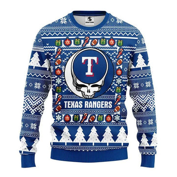 Texas Rangers Grateful Dead Ugly Ugly Christmas Sweater, MLB Christmas Sweater Moonbestprint
