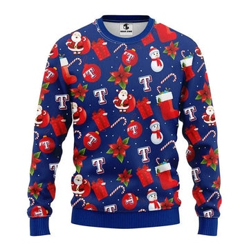 Texas Rangers Santa Claus Snowman Ugly Christmas Sweater, MLB Christmas Sweater Moonbestprint