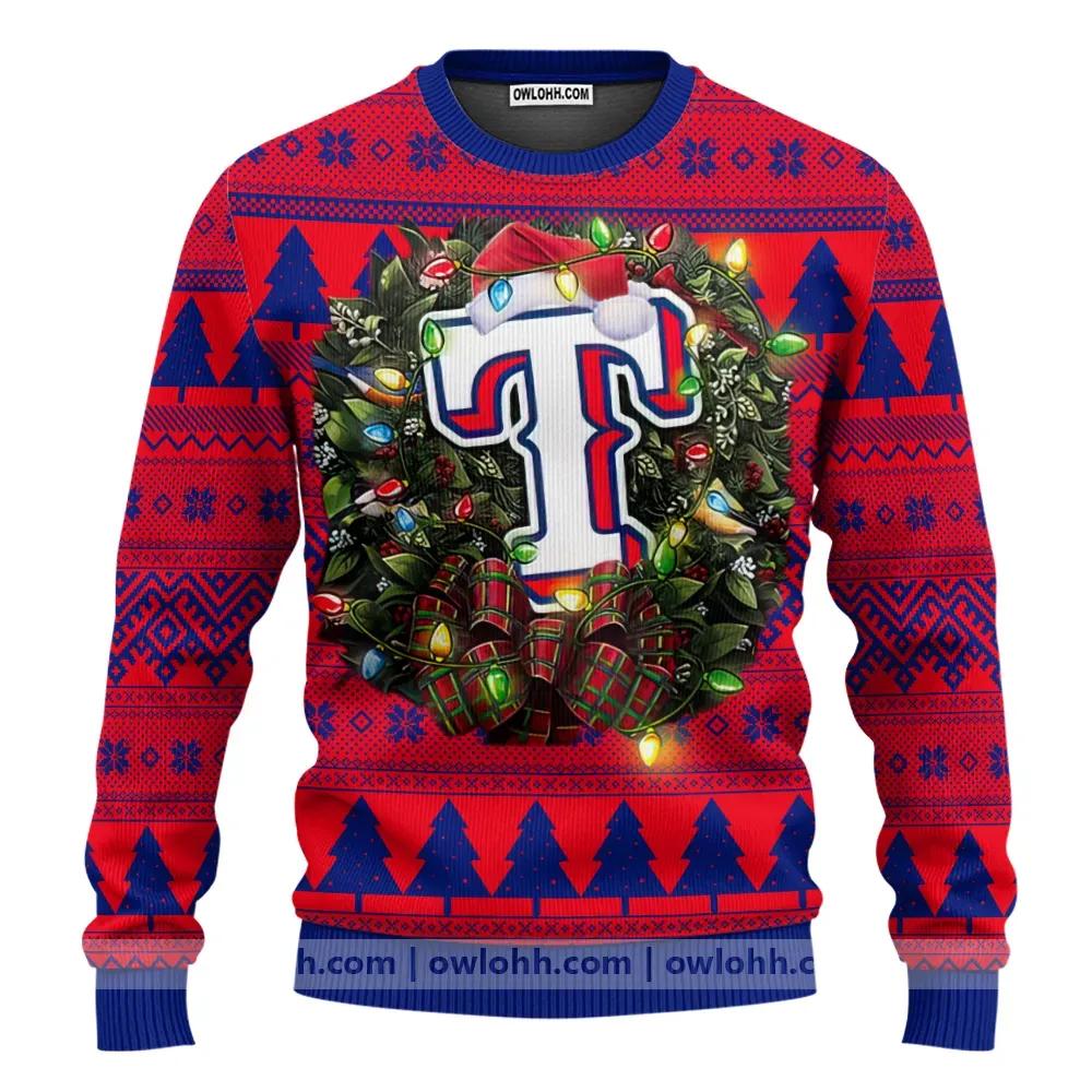 Texas Rangers Santa Hat Ugly Christmas Sweater, MLB Christmas Sweater Moonbestprint