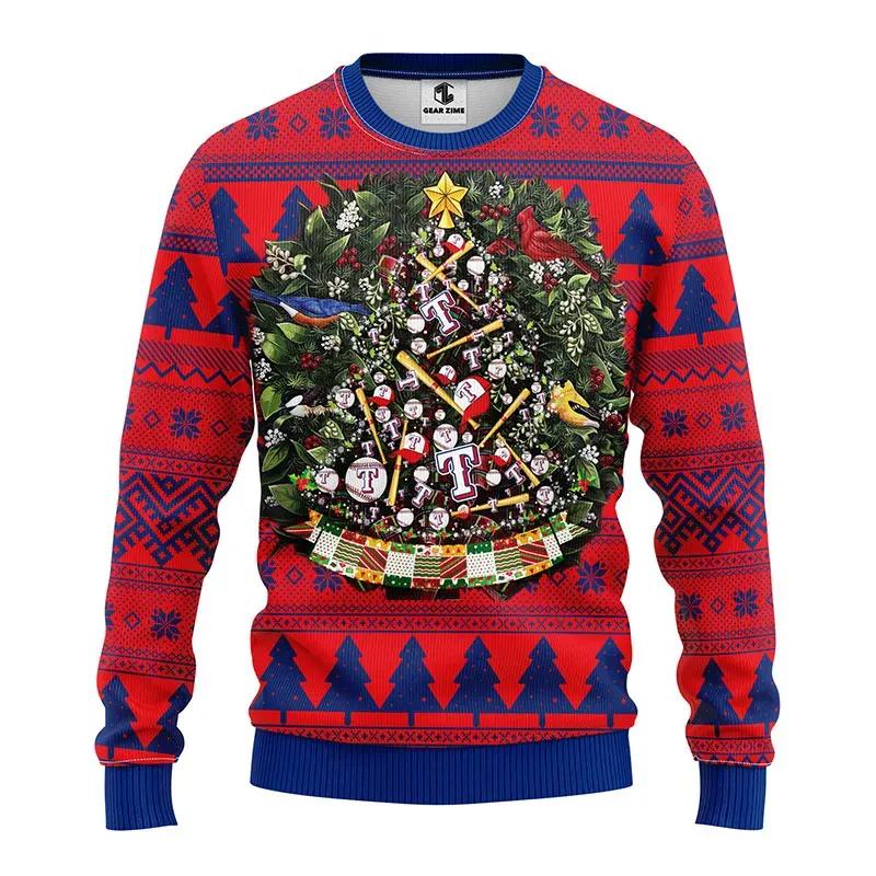 Texas Rangers Tree Ball Ugly Christmas Sweater, MLB Christmas Sweater Moonbestprint