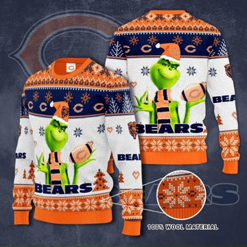 The Grinch Chicago Bears Ugly Christmas Sweater, NFL Christmas Sweater Moonbestprint