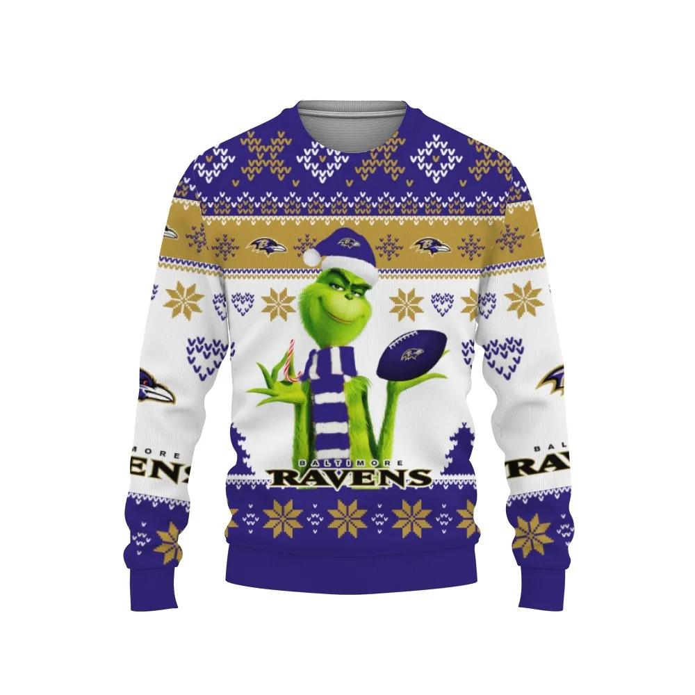 The Grinch Cute Baltimore Ravens Ugly Christmas Sweater, NFL Christmas Sweater Moonbestprint