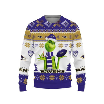 The Grinch Cute Baltimore Ravens Ugly Christmas Sweater, NFL Christmas Sweater Moonbestprint