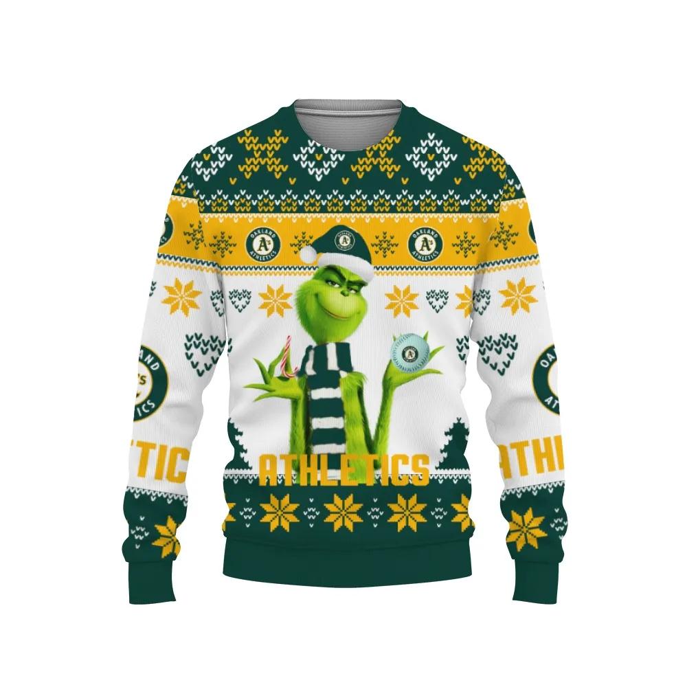 The Grinch Cute Oakland Athletics Ugly Christmas Sweater, MLB Christmas Sweater Moonbestprint