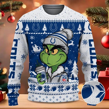 The Grinch Drink Coffee Indianapolis Colts Ugly Christmas Sweater, NFL Christmas Sweater Moonbestprint