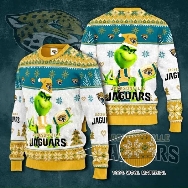 The Grinch Jacksonville Jaguars Ugly Christmas Sweater, NFL Christmas Sweater Moonbestprint