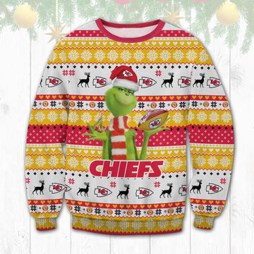 The Grinch Kansas City Chiefs Ugly Christmas Sweater, NFL Christmas Sweater Moonbestprint