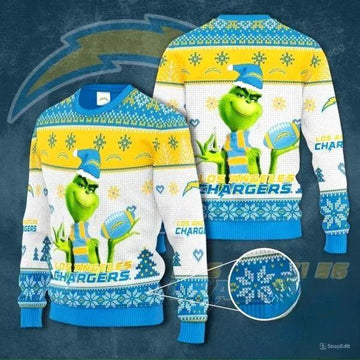The Grinch Los Angeles Chargers Ugly Christmas Sweater, NFL Christmas Sweater Moonbestprint