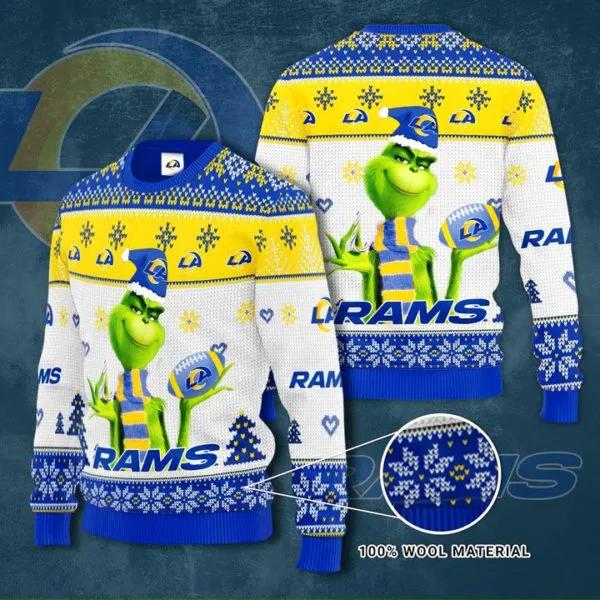 The Grinch Los Angeles Rams Ugly Christmas Sweater, NFL Christmas Sweater Moonbestprint