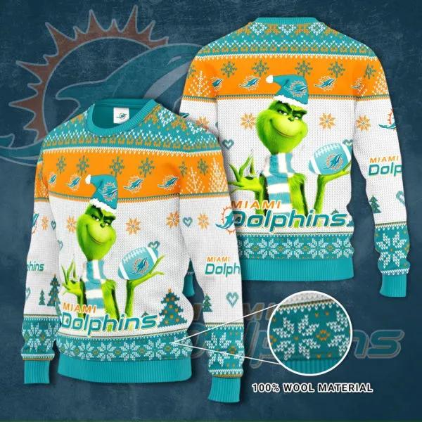 The Grinch Miami Dolphins Ugly Christmas Sweater, NFL Christmas Sweater Moonbestprint