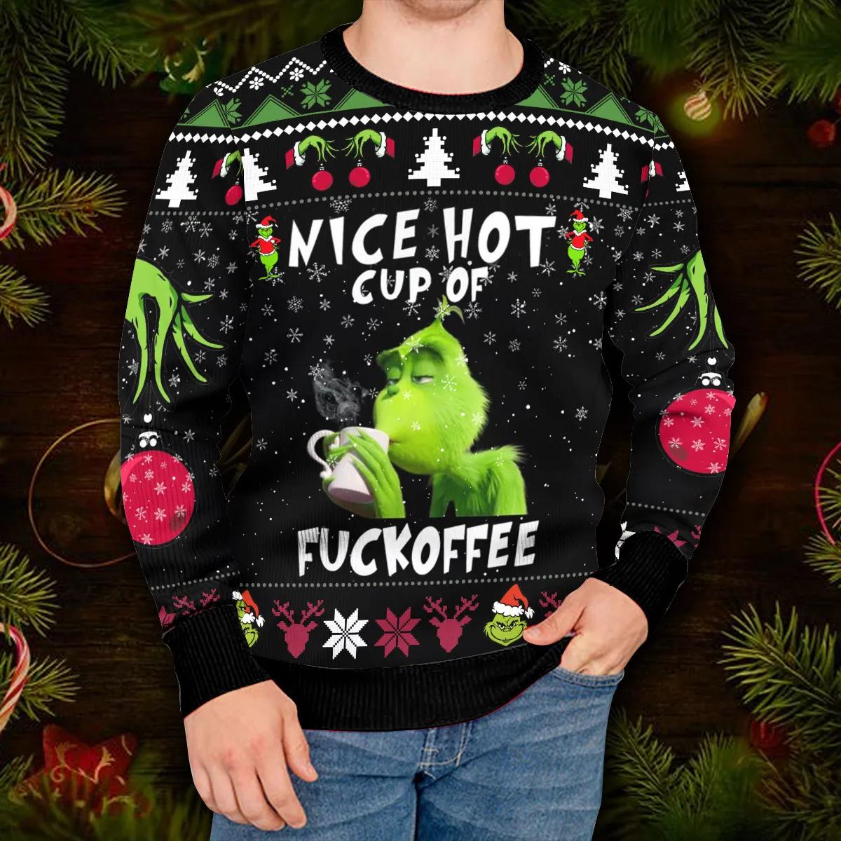 The Grinch Nice Hot Cup Of Christmas Grinch Ugly Christmas Sweater Moonbestprint