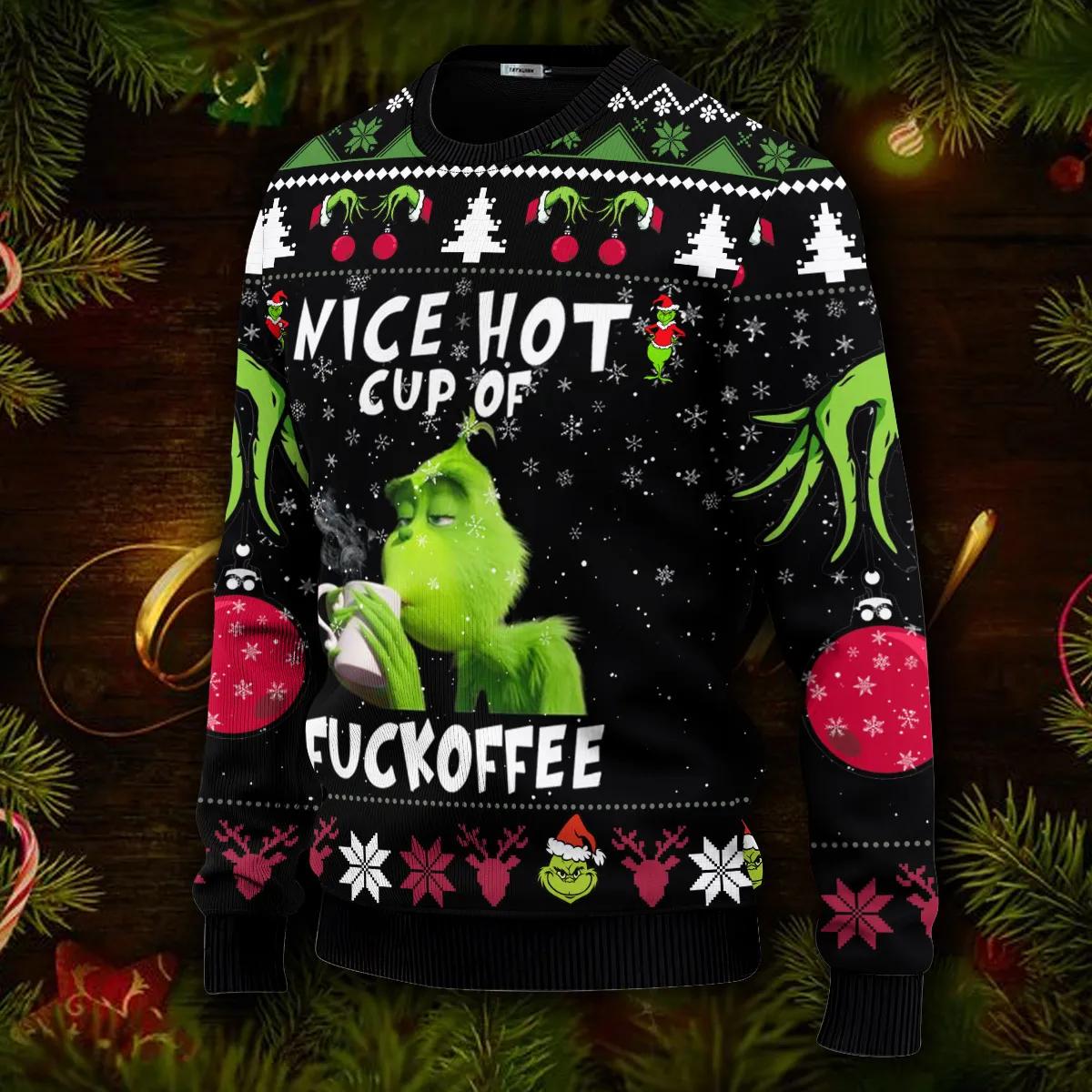 The Grinch Nice Hot Cup Of Christmas Grinch Ugly Christmas Sweater Moonbestprint